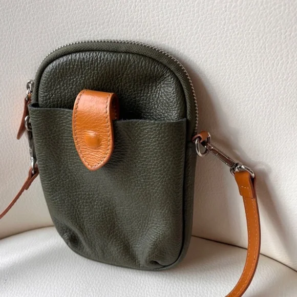 Divina Firenze Olive Pebbled Leather Small Crossbody Made In Italy - Picture 7 of 13
